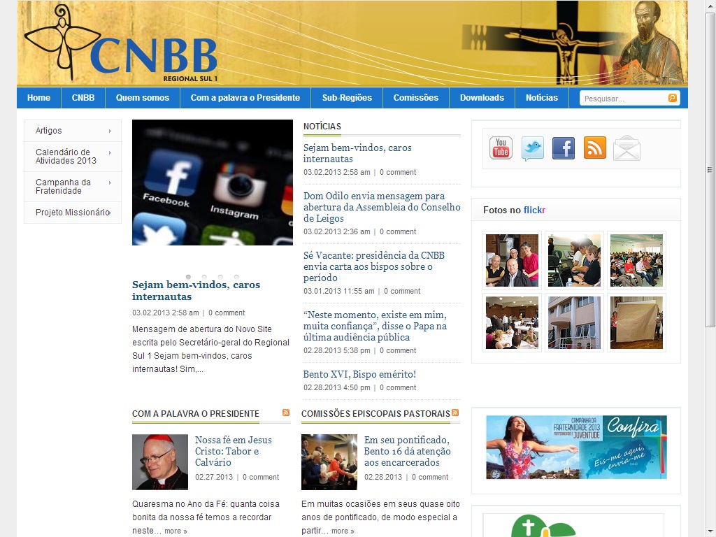 Está no ar o site o Regional Sul 1 da CNBB