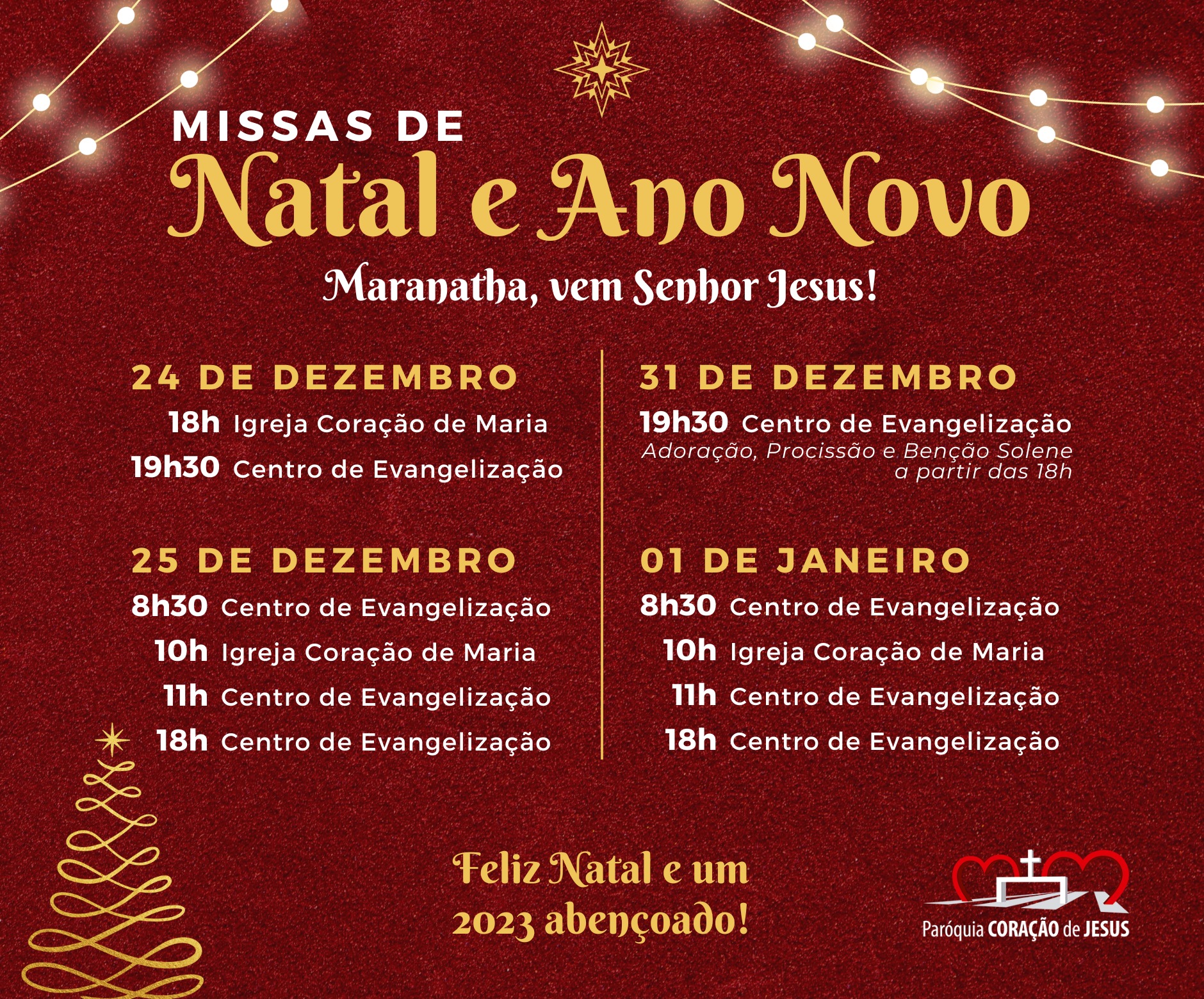 Horários de Missas de Natal e Final de Ano em nossas Paróquias « Diocese  São José dos Campos